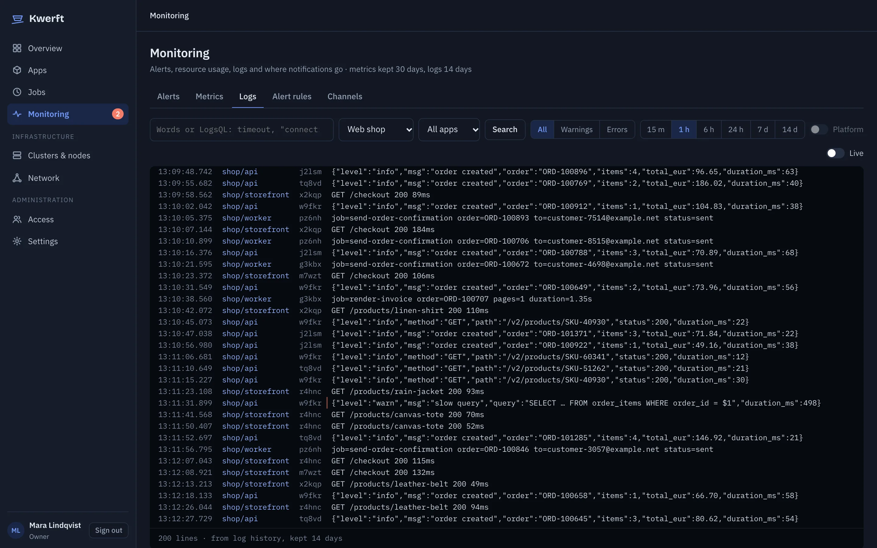 Log search results across several apps