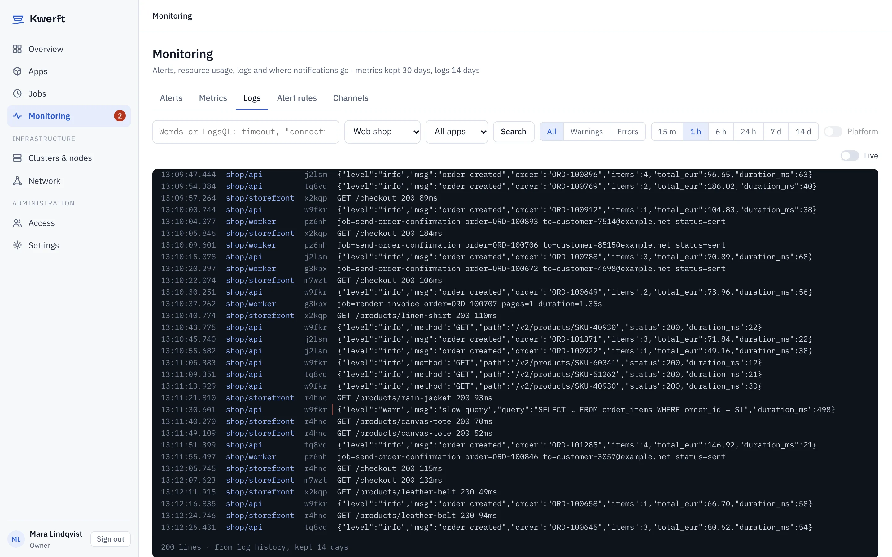 Log search results across several apps