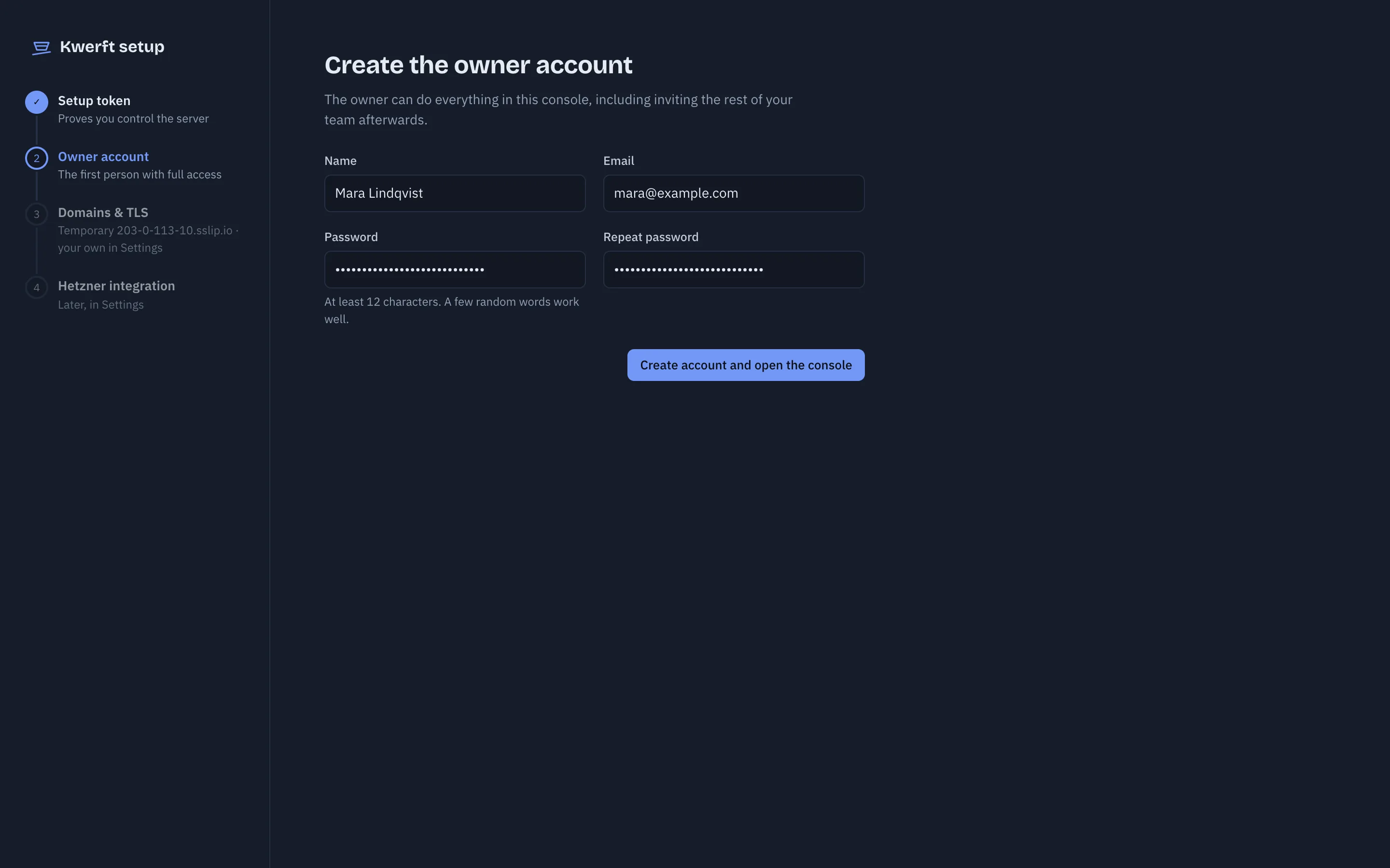 The setup wizard asking for the setup token